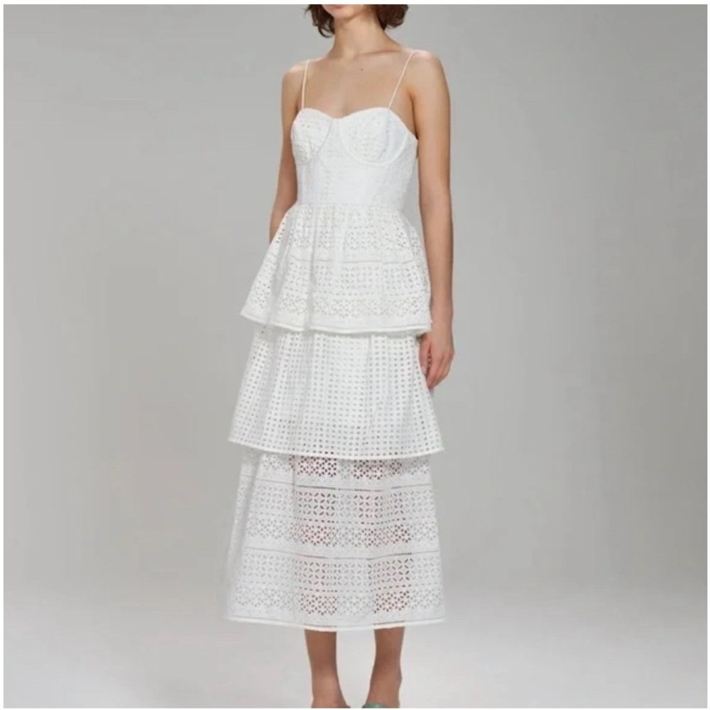 Women's White Broderie Anglaise Midi Dress